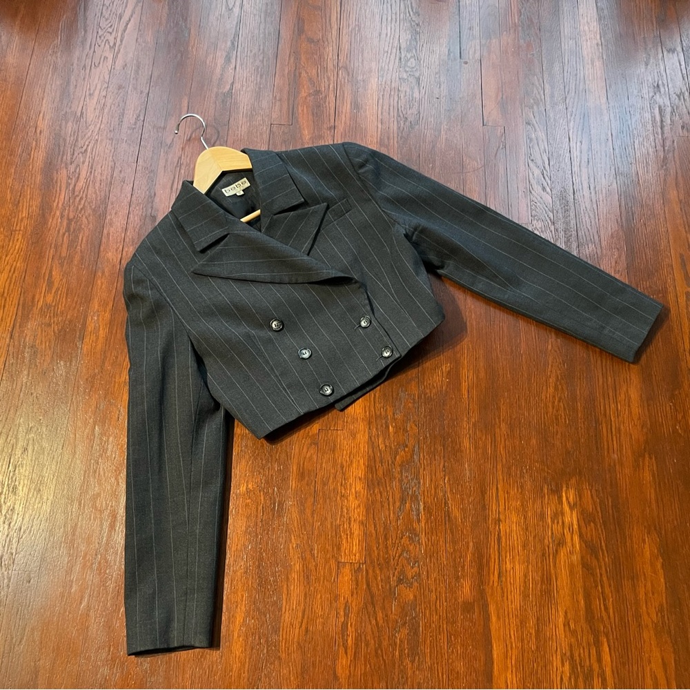 BEBE Double Breasted Pin Stripe Cropped Blazer